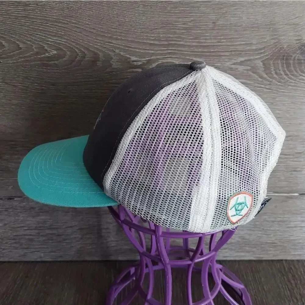 Ariat Teal Gray Snapback Trucker Hat South Western - Youth
